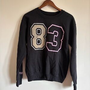 Black '83 Graphic Crewneck Sweatshirt - Pink & Cream Accent